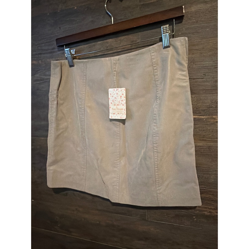 Free People Vegan Leather Mini Skirt Hemp Grey OB653588 Size 8 NWT